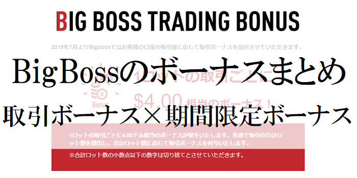 海外fx業者bigbossのボーナスキャンペーンまとめ 取引ボーナス 期間限定ボーナス