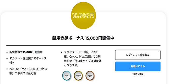 FXGT 15000円ボーナス